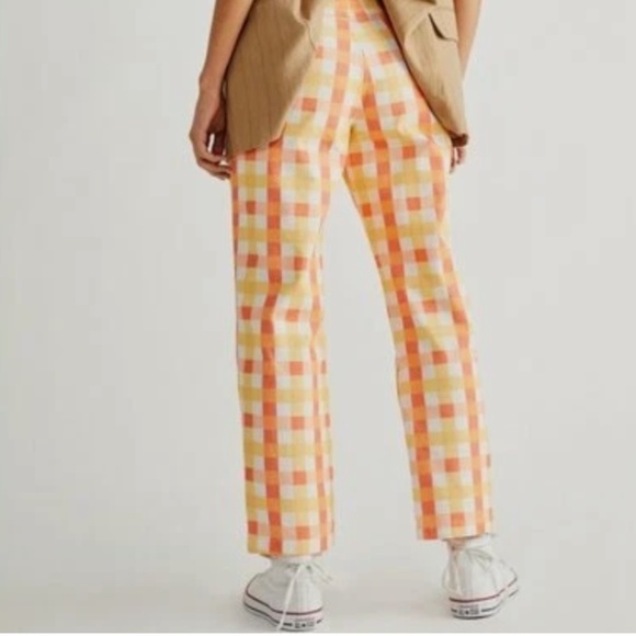 Free People "She's All That" Yellow/Orange Plaid Summer Pants - Size 12 - Picture 3 of 16